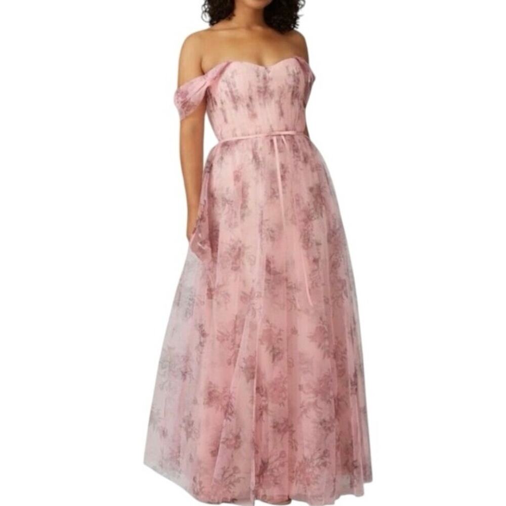 MARCHESA NOTTE Blush Pink Floral Tulle Gown Maxi Dress Sz 8 EUC